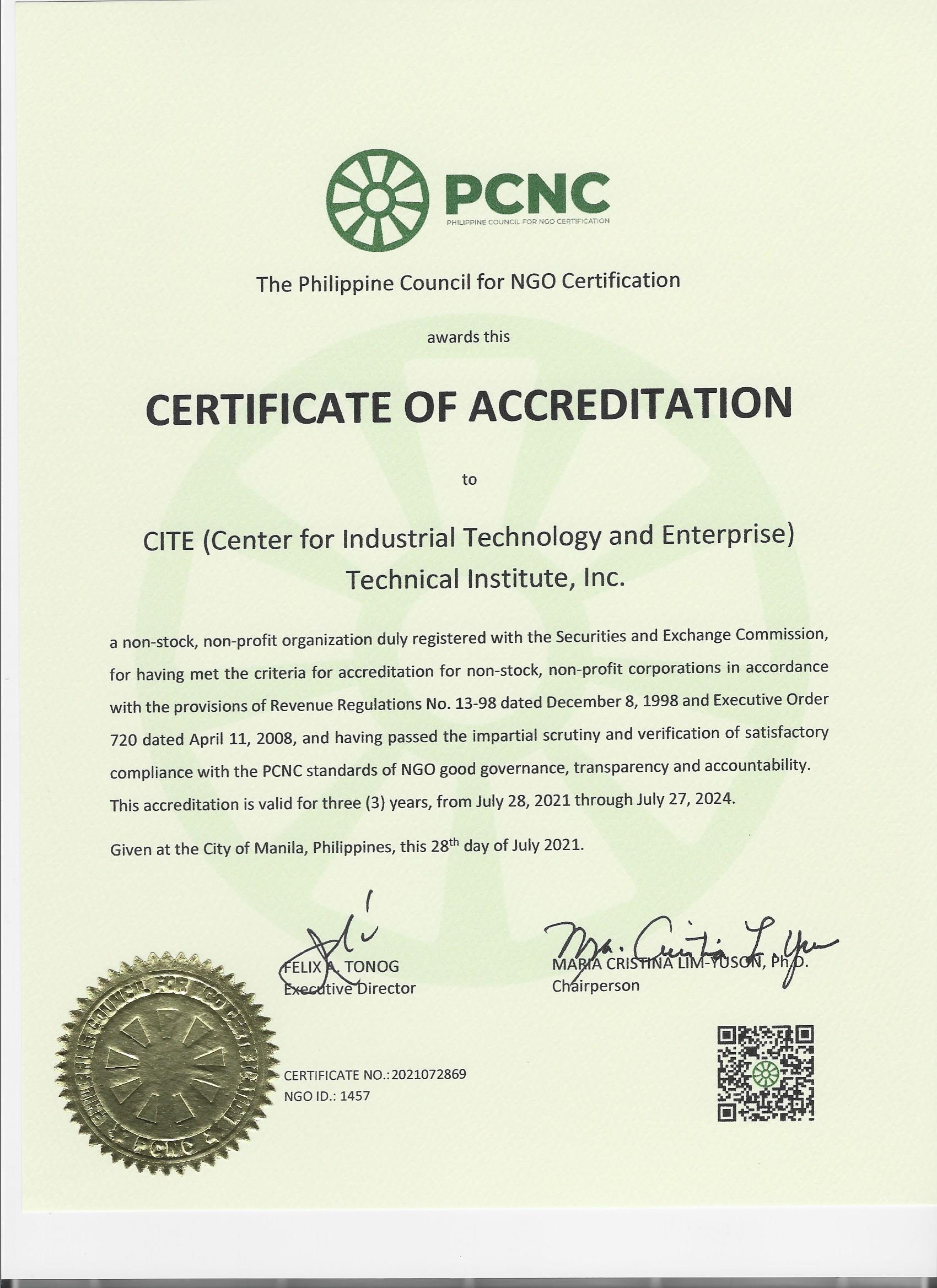 CITE CITE is now PCNC Certified!