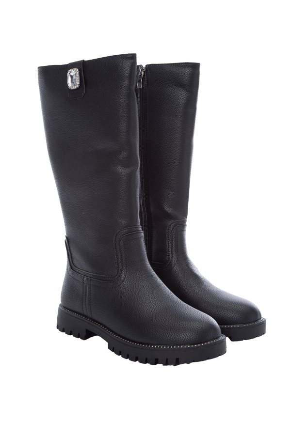 Black Riding Boot with Rhinestone Trim Citi Trends