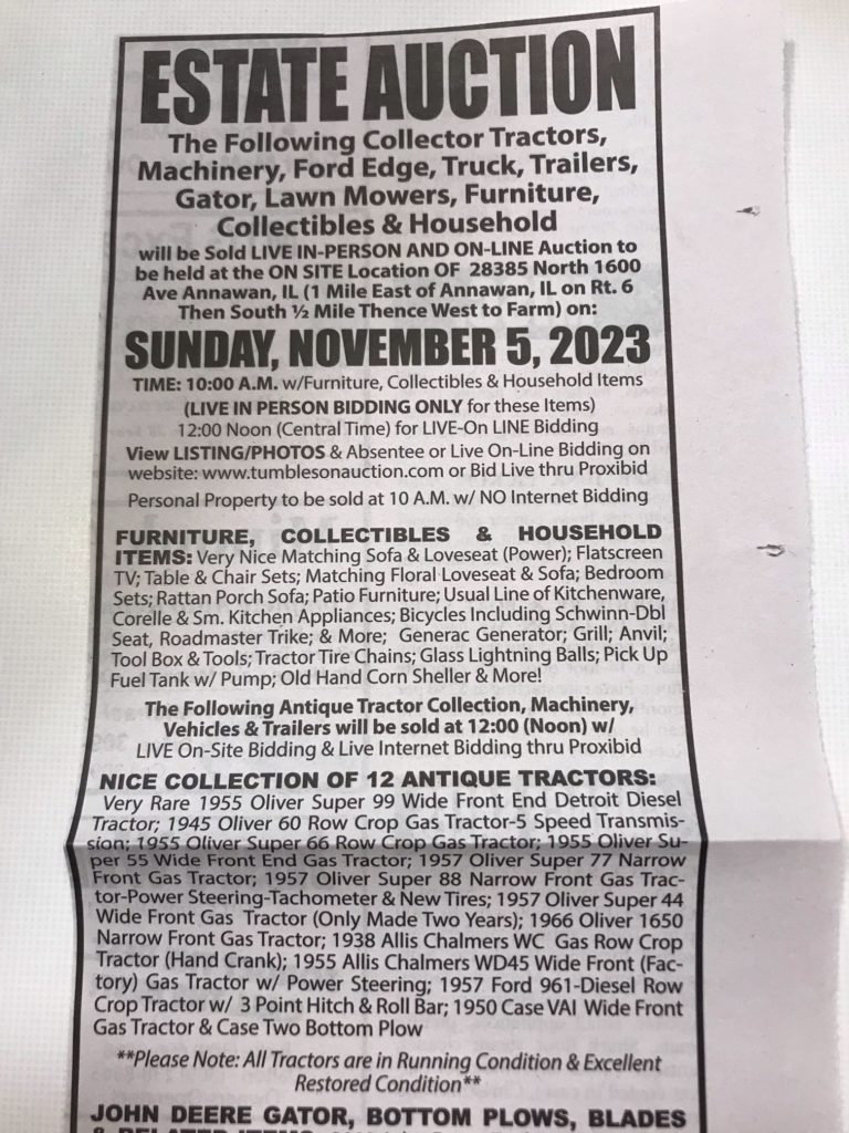Estate Auction in Annawan, IL Central Illinois Farm Heritage Tractor Club