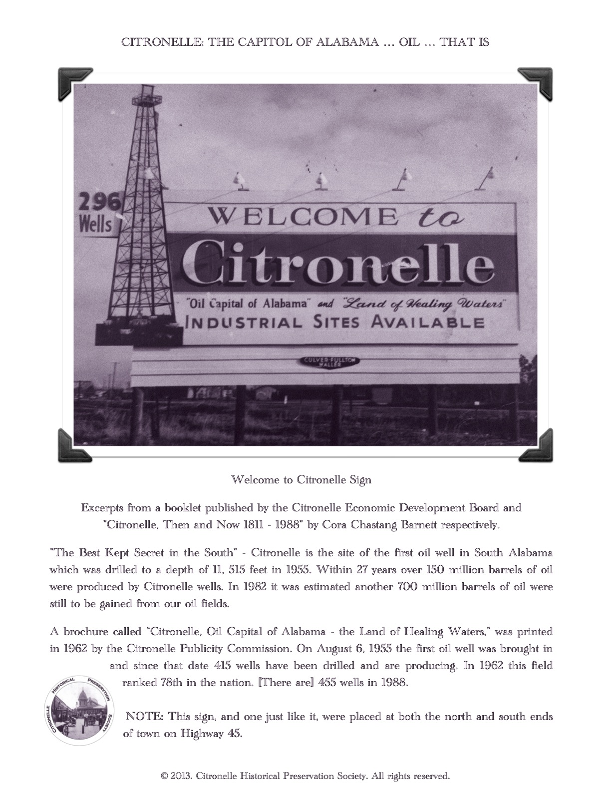 Citronelle Historical Preservation Society About Citronelle, Alabama