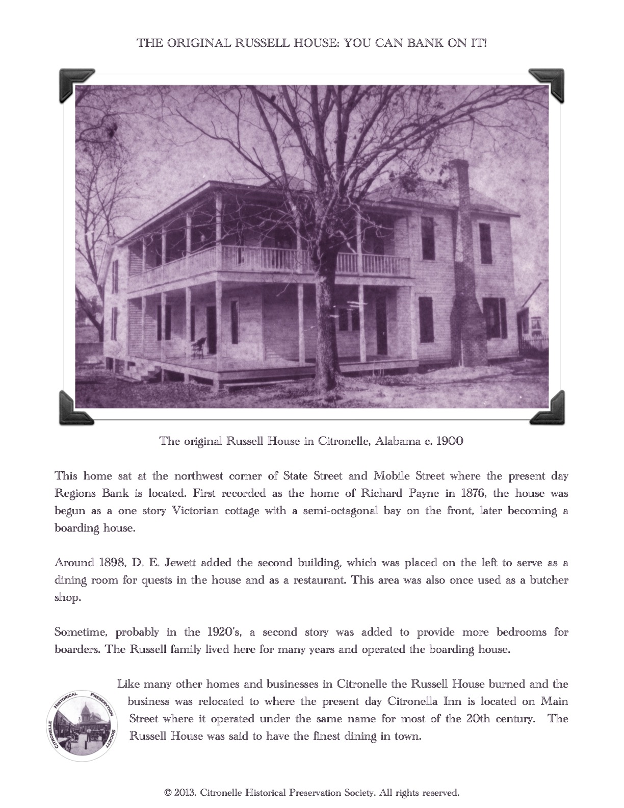 Citronelle Historical Preservation Society About Citronelle, Alabama