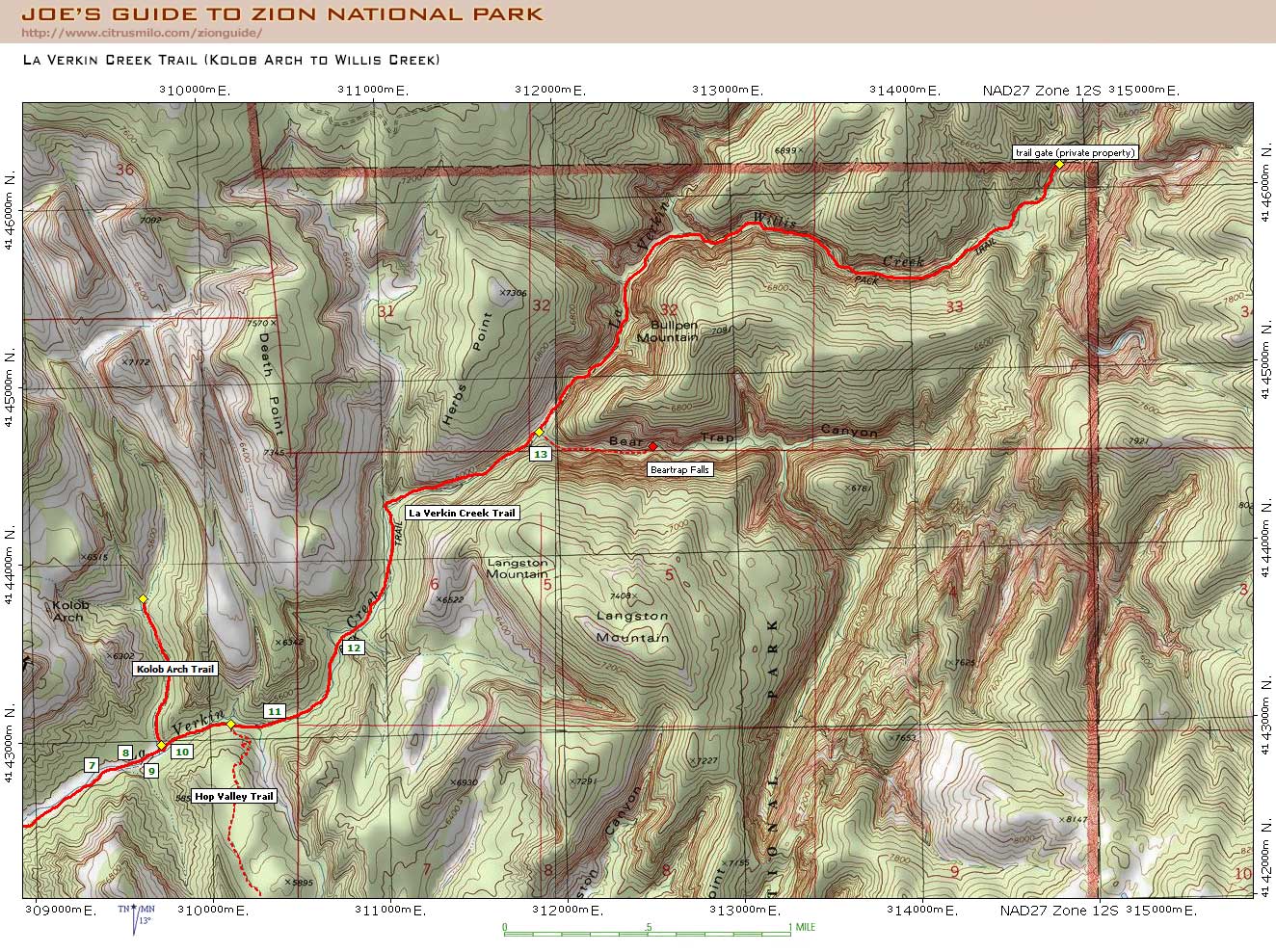 Joe's Guide to Zion National Park La Verkin Creek Trail Map 2