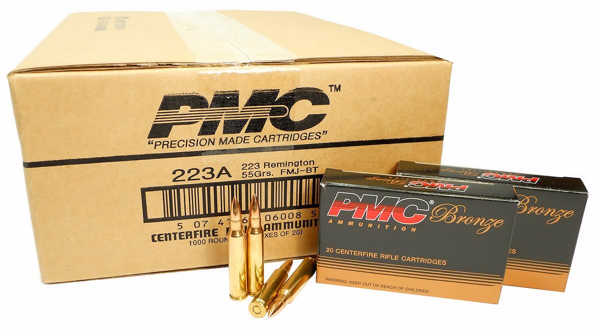 PMC Bronze 223 REM Bulk Ammunition, 55 gr. FMJ, 1,000 Rd. Case (223A