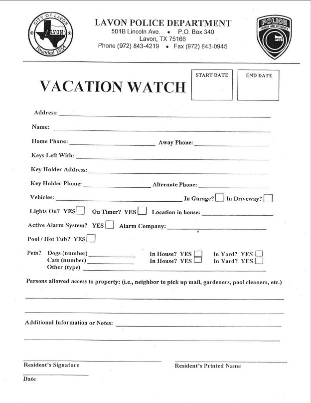 Police Department City of Lavon