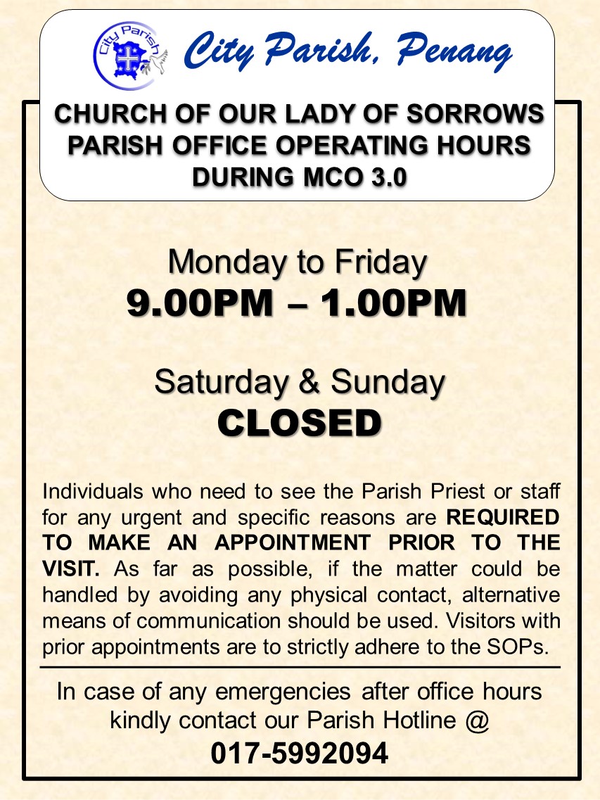 Opening hours during MCO City Parish, Penang