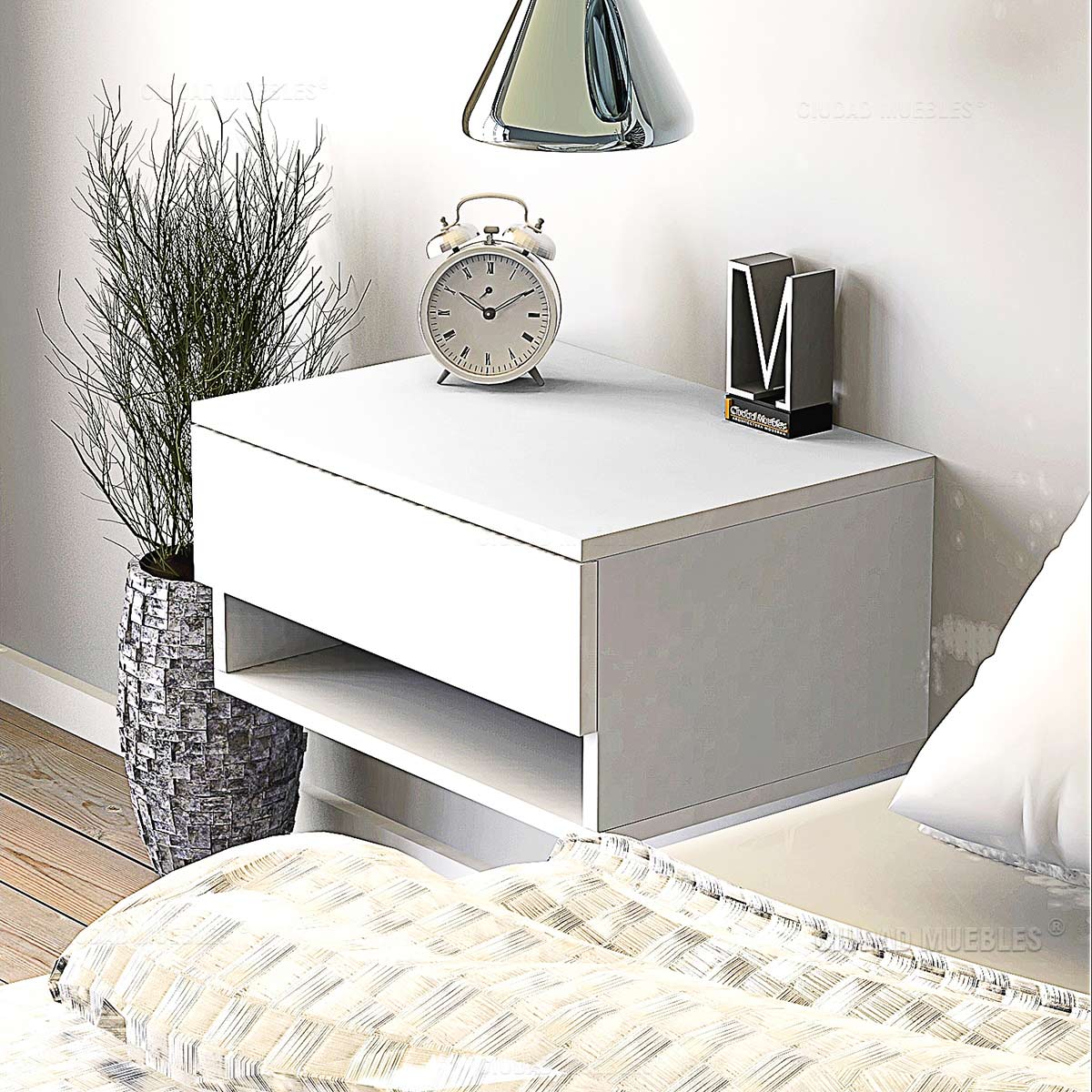 Mesa de Luz Flotante Cajón+Estante Ciudad Muebles