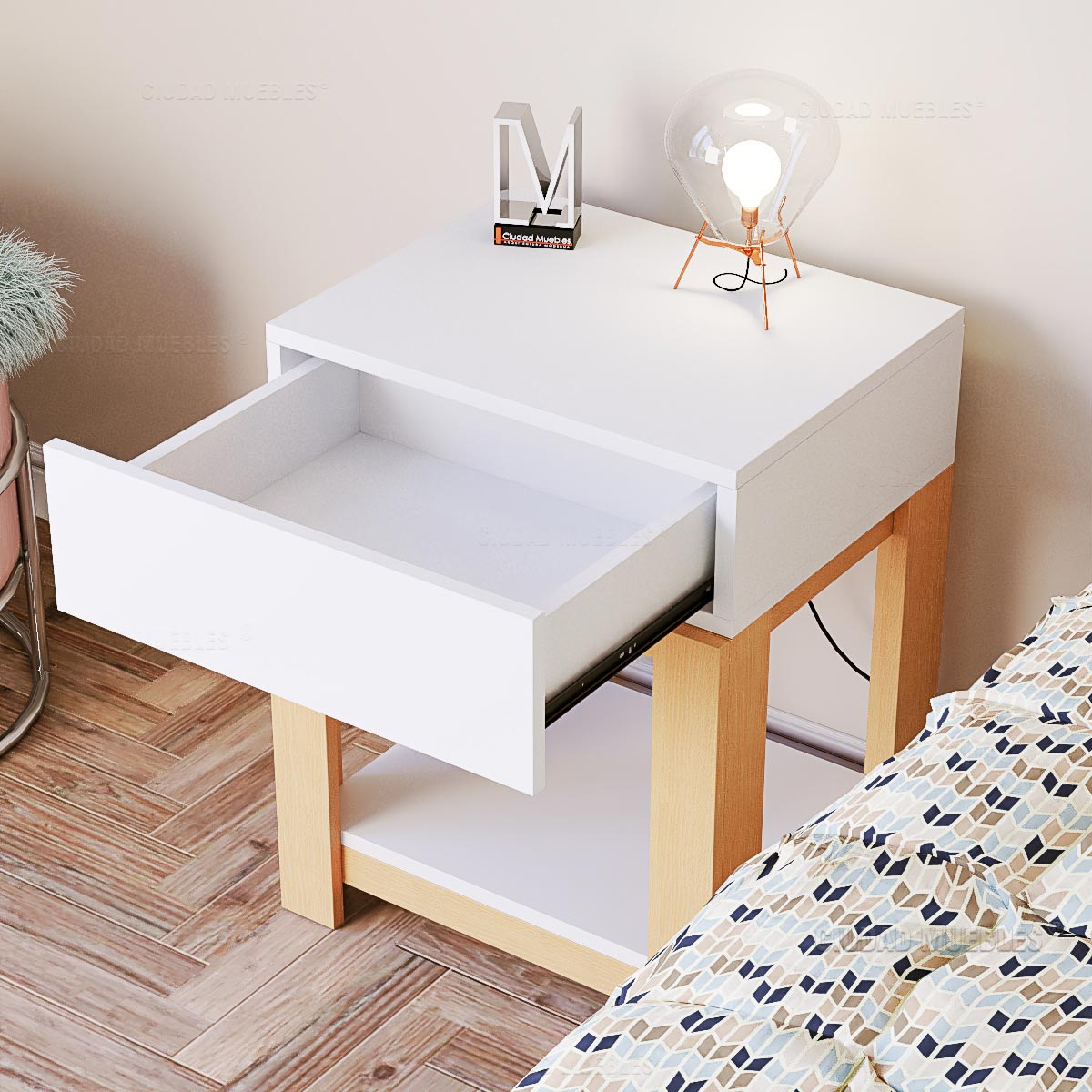 Mesa de Luz Minimalista con Cajón Ciudad Muebles