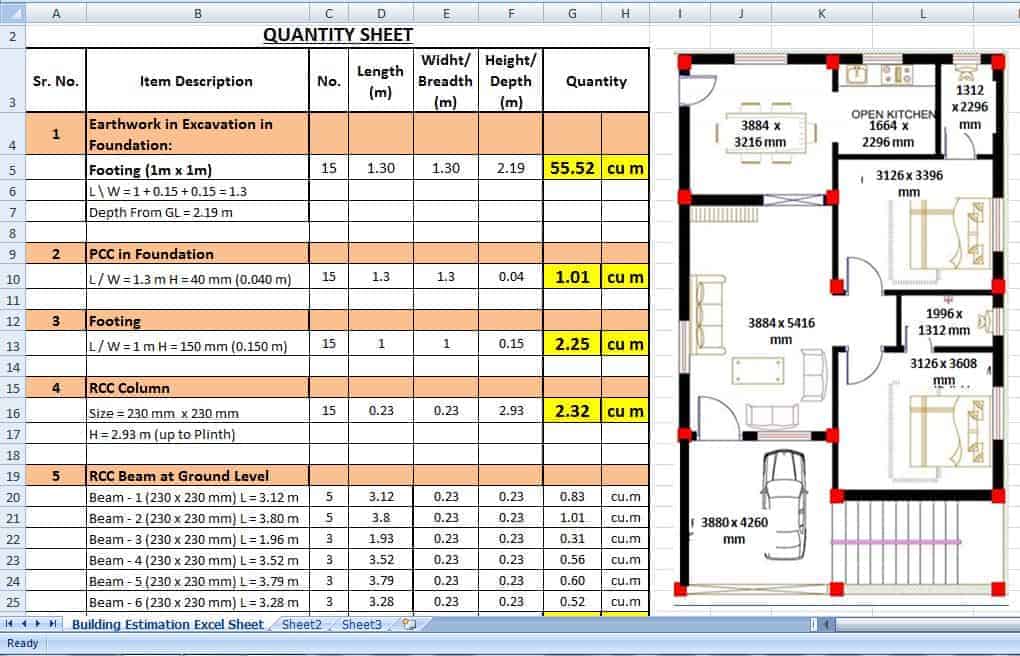 Building Estimation Excel Sheet Free Download Civiconcepts