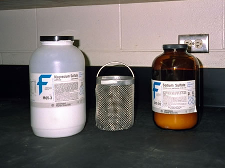 Chemicals and wire mesh basket