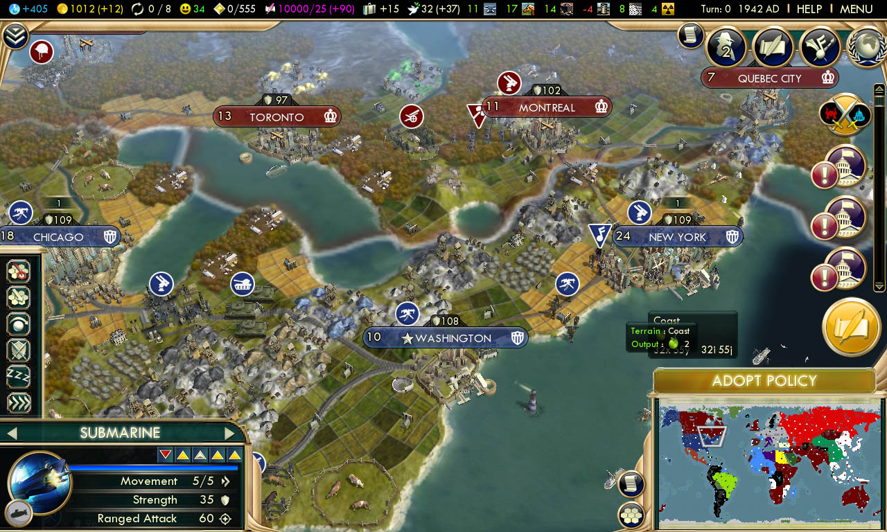 Civ 5 North America Map Real World War II scenario for Civ5
