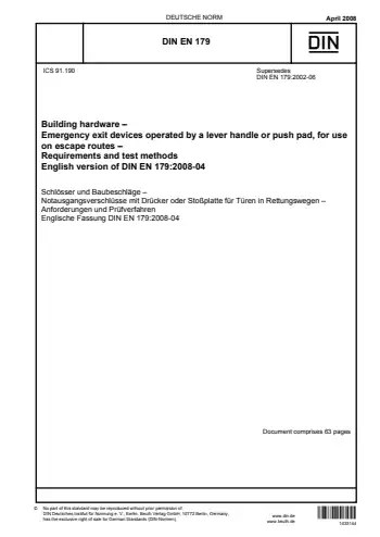 PDF Download DIN EN 179: Building hardware - Emergency exit devices