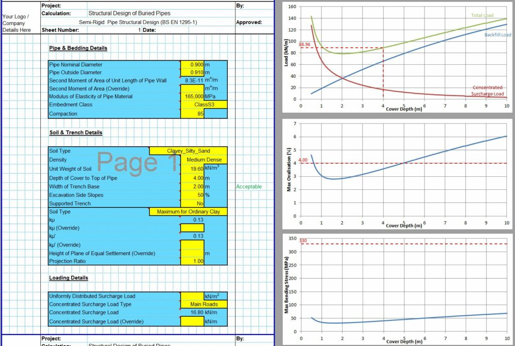 Buried Pipe Design Spreadsheet CivilWeb Spreadsheets