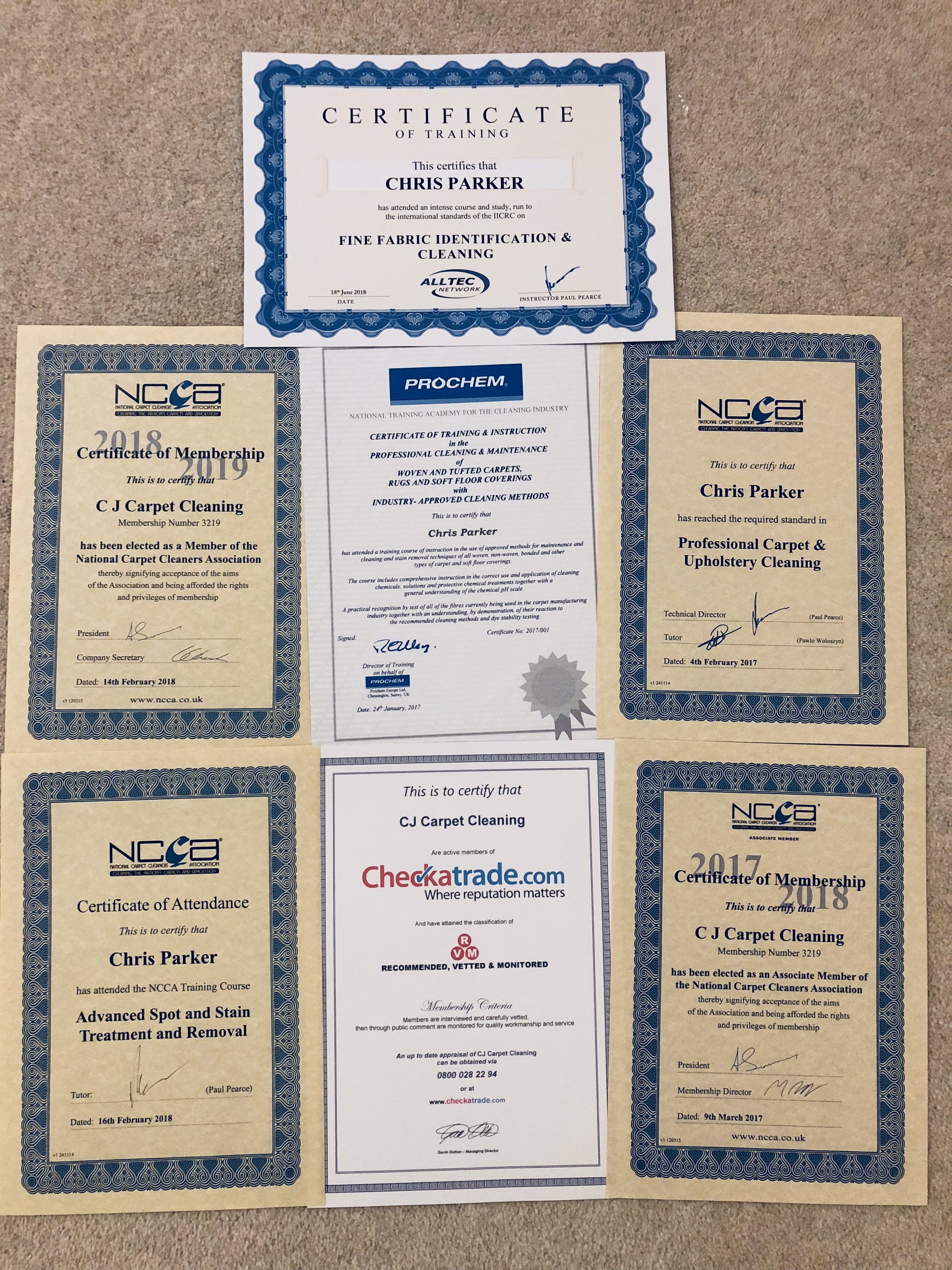 CJ Carpet Cleaning Certificates CJ Carpet Cleaning