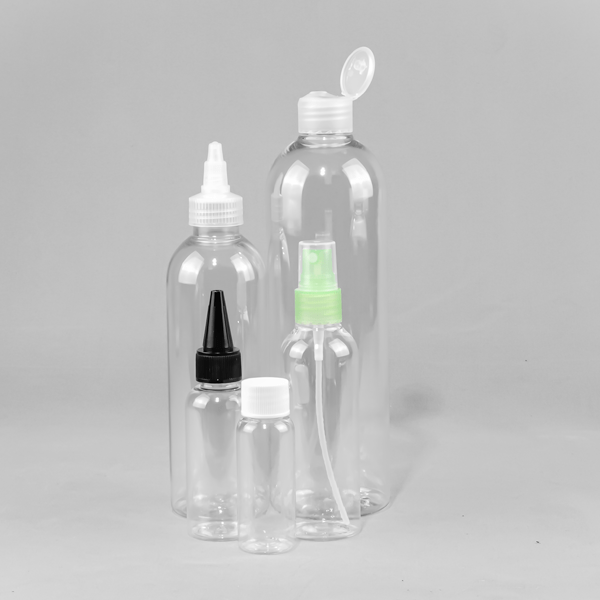 Plastic bottles in PET Plastic in various shapes and sizes from CJK.