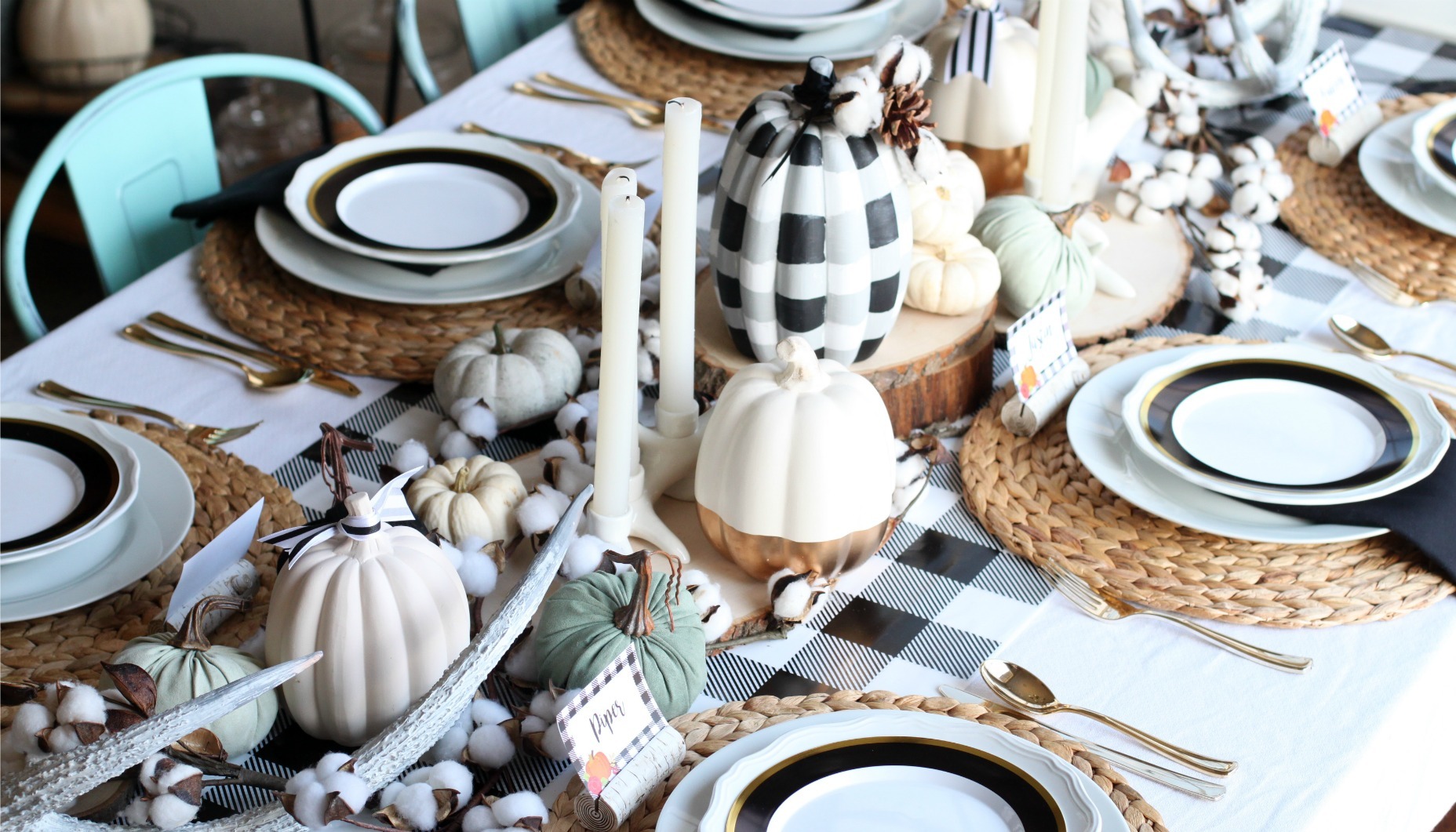 Modern Black and White Farmhouse Thanksgiving Table Fun365