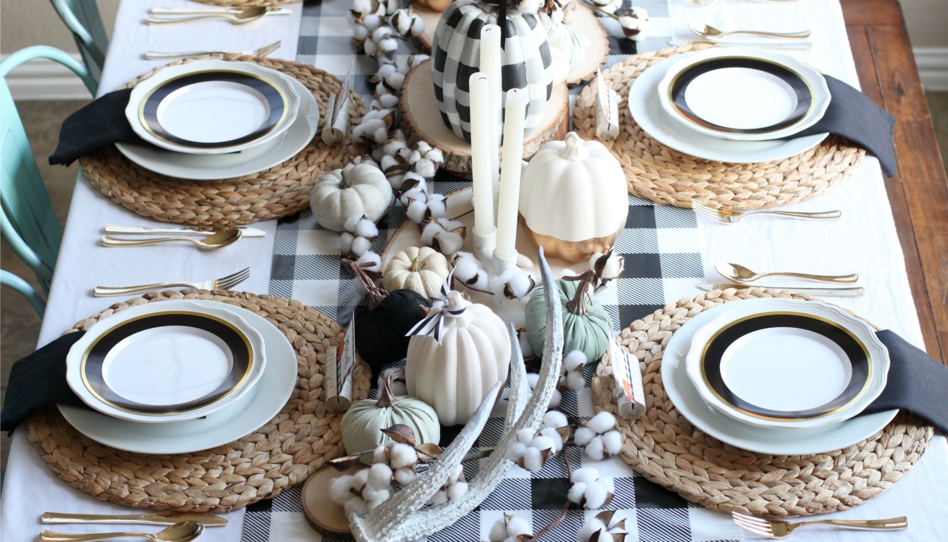 Modern Black and White Farmhouse Thanksgiving Table Fun365