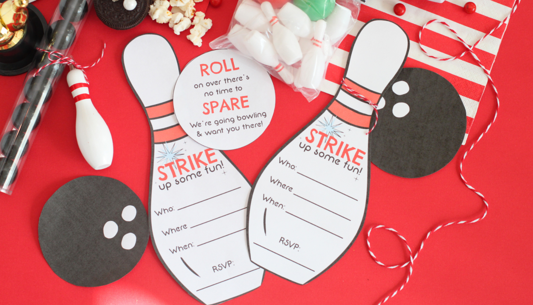 Invitations & Announcements Paper Printable Pdf bowling party bowling
