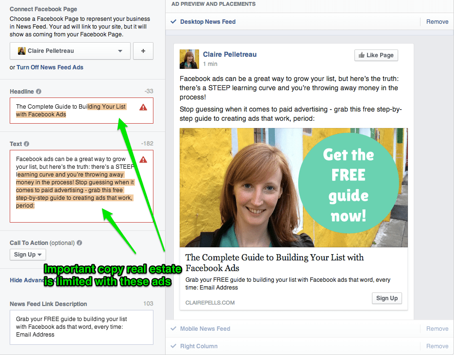 Facebook Ad Manager Copy Limits Claire Pelletreau