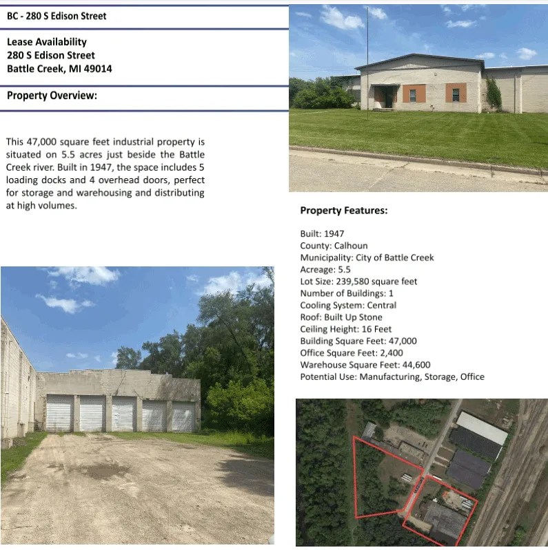 280 S Edison St. Battle Creek, MI 47,000 SF for Lease Clark Logic