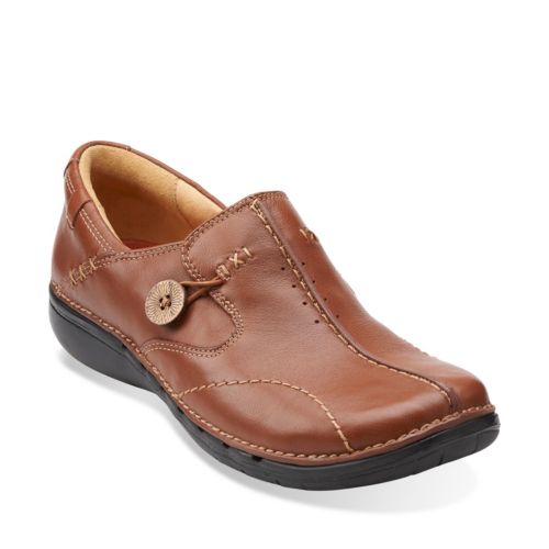 Un.Loop Dark Tan Leather Womens Narrow Width Shoes Clarks® Shoes
