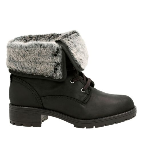 Reunite Up Gtx Black Leather Waterproof Boots for Women Clarks