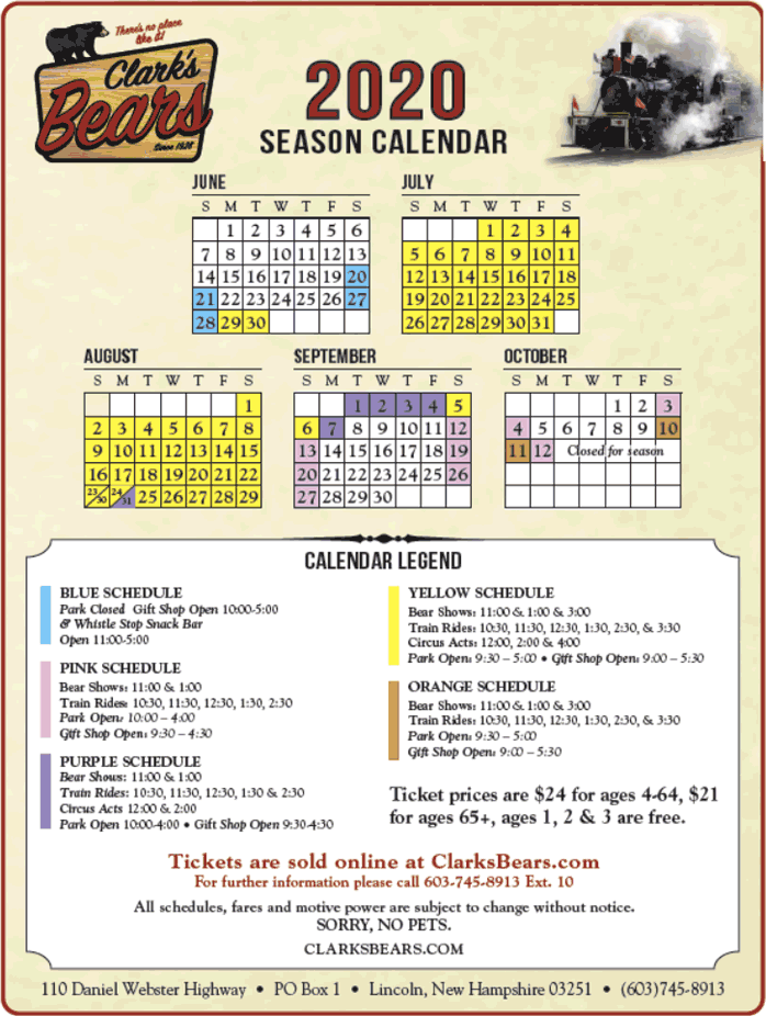 Calendar & Schedule Clark's Bears