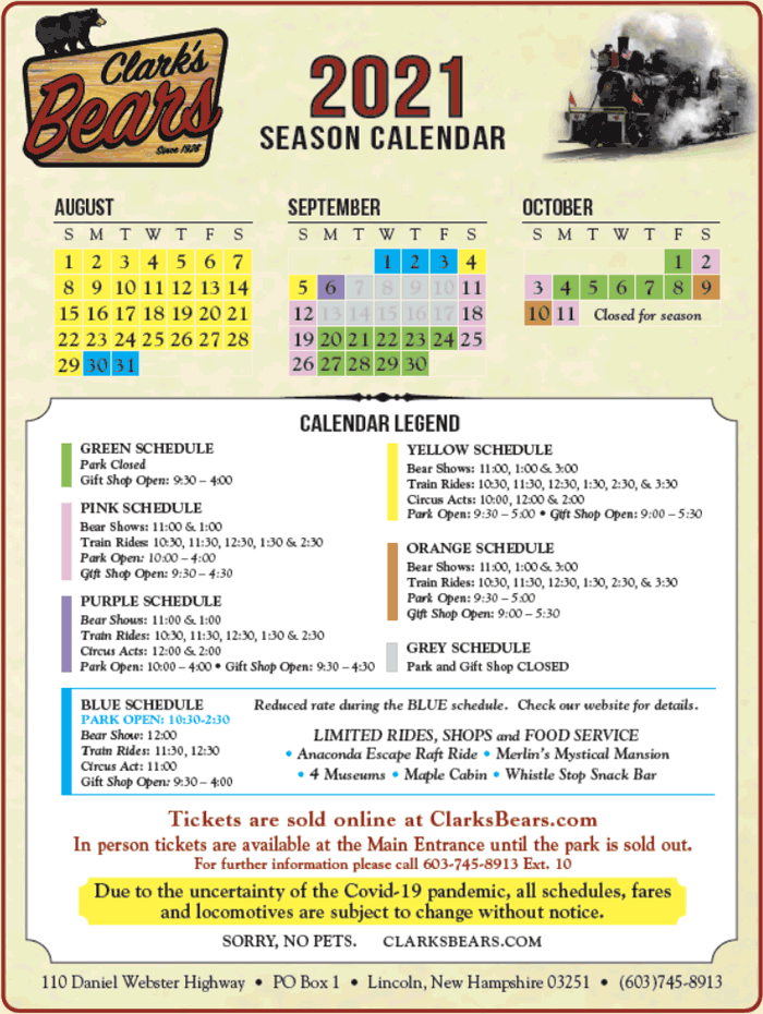 Calendar & Schedule Clark's Bears