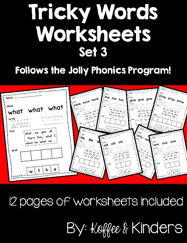 Jolly Phonics Tricky Words Worksheets [[Set 3]] Classful