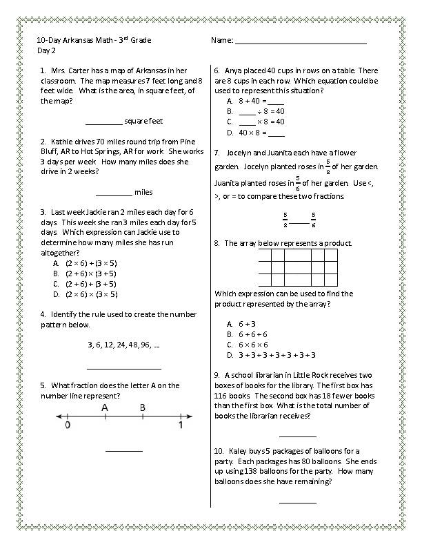 3rd Grade Arkansas ACT Aspire Math Test Prep / Review 10 Days of