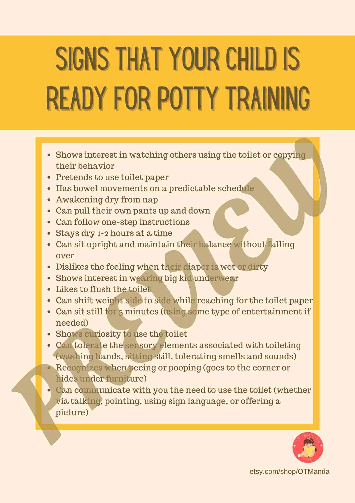 Potty Training Readiness Signs Toilet training Occupational Therapy