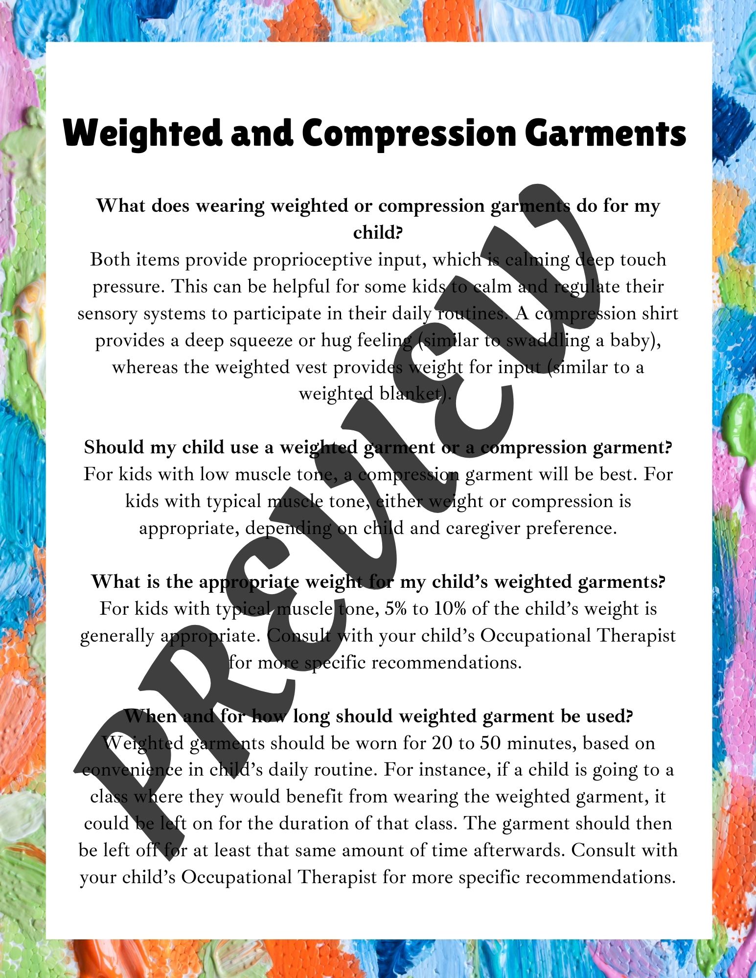 Weighted Vest Instructions, Tracking Log, Wearing Schedule, and Protocols for How to Use