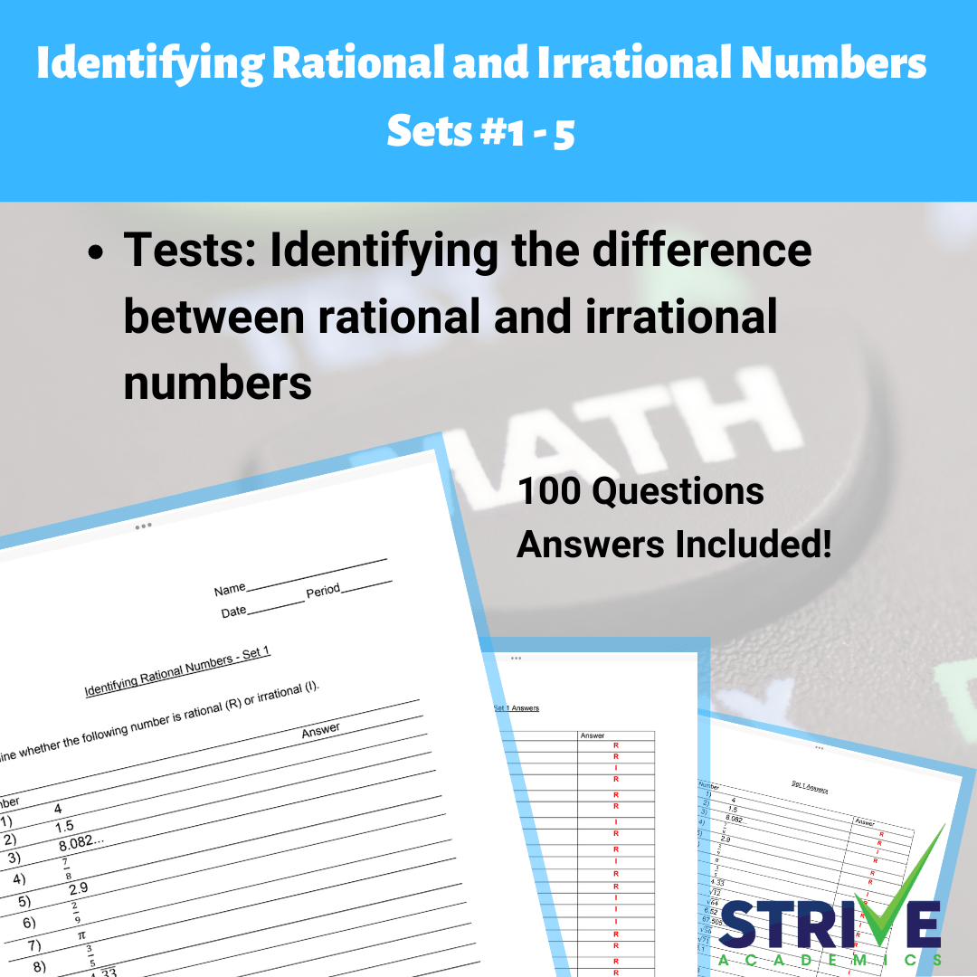 Identifying Rational and Irrational Numbers Sets 1 5 Worksheets