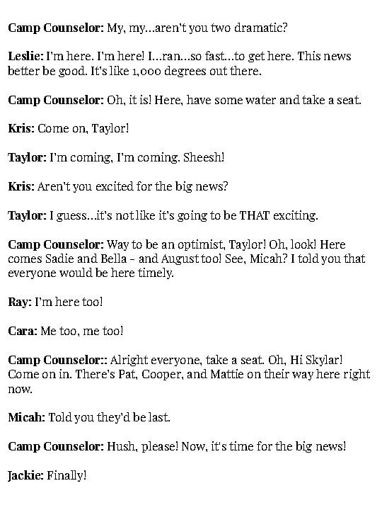 Summer Camp Skit Script with Improv Activity Classful