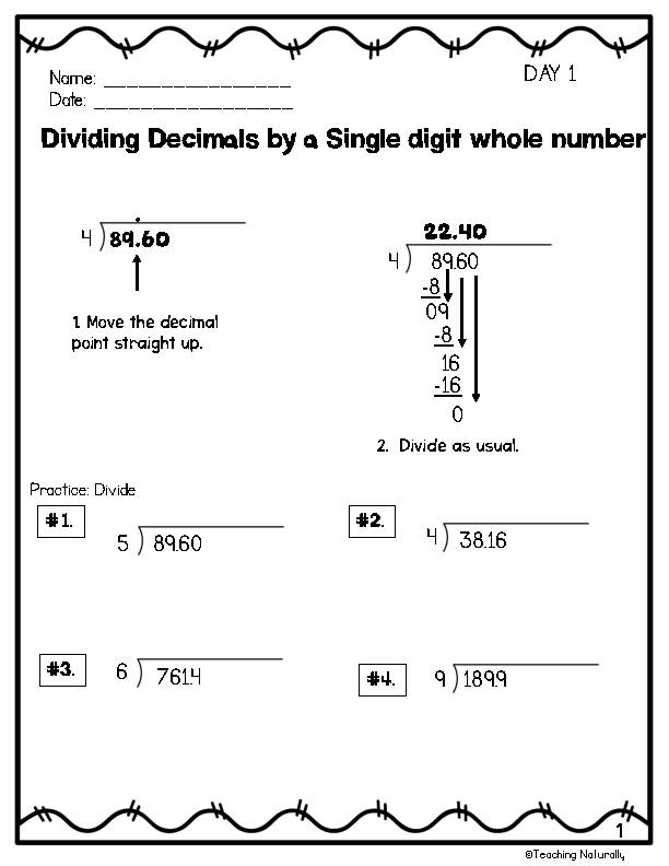 Dividing Decimals Practice Worksheets Printable & Digital Google Slides