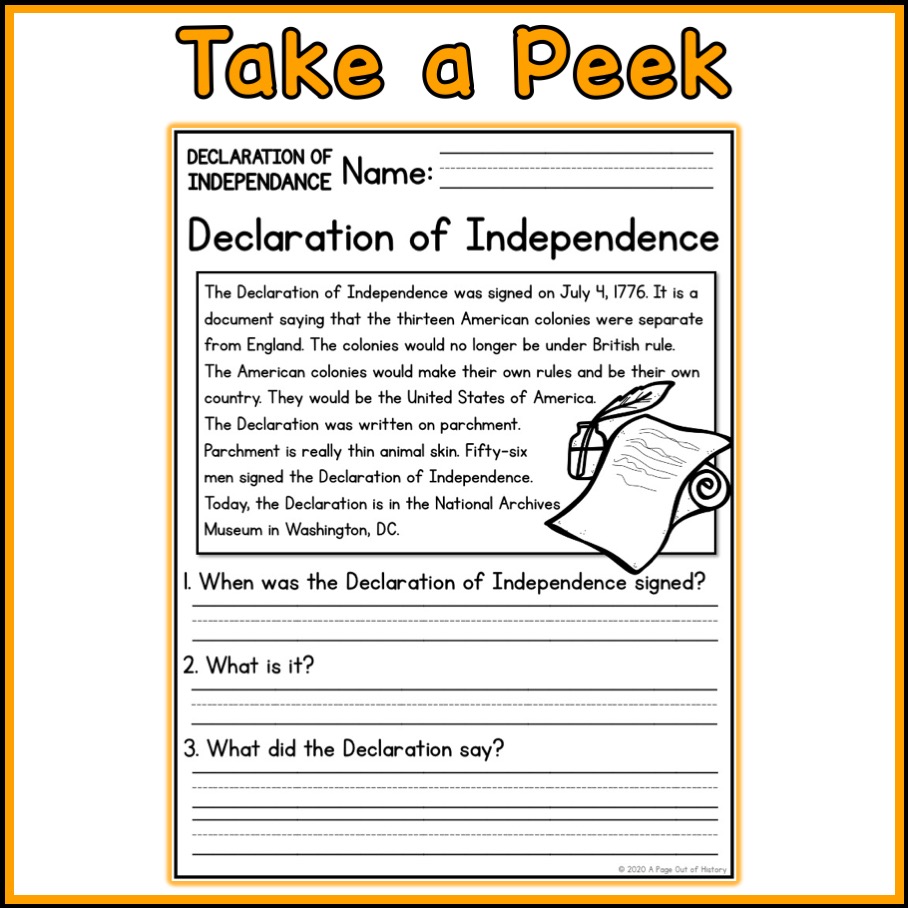 Declaration of Independence Social Studies Reading Comprehension