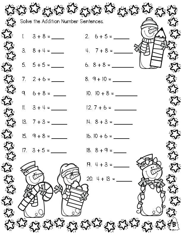 Christmas Addition and Subtraction Within 20 Worksheets Classful