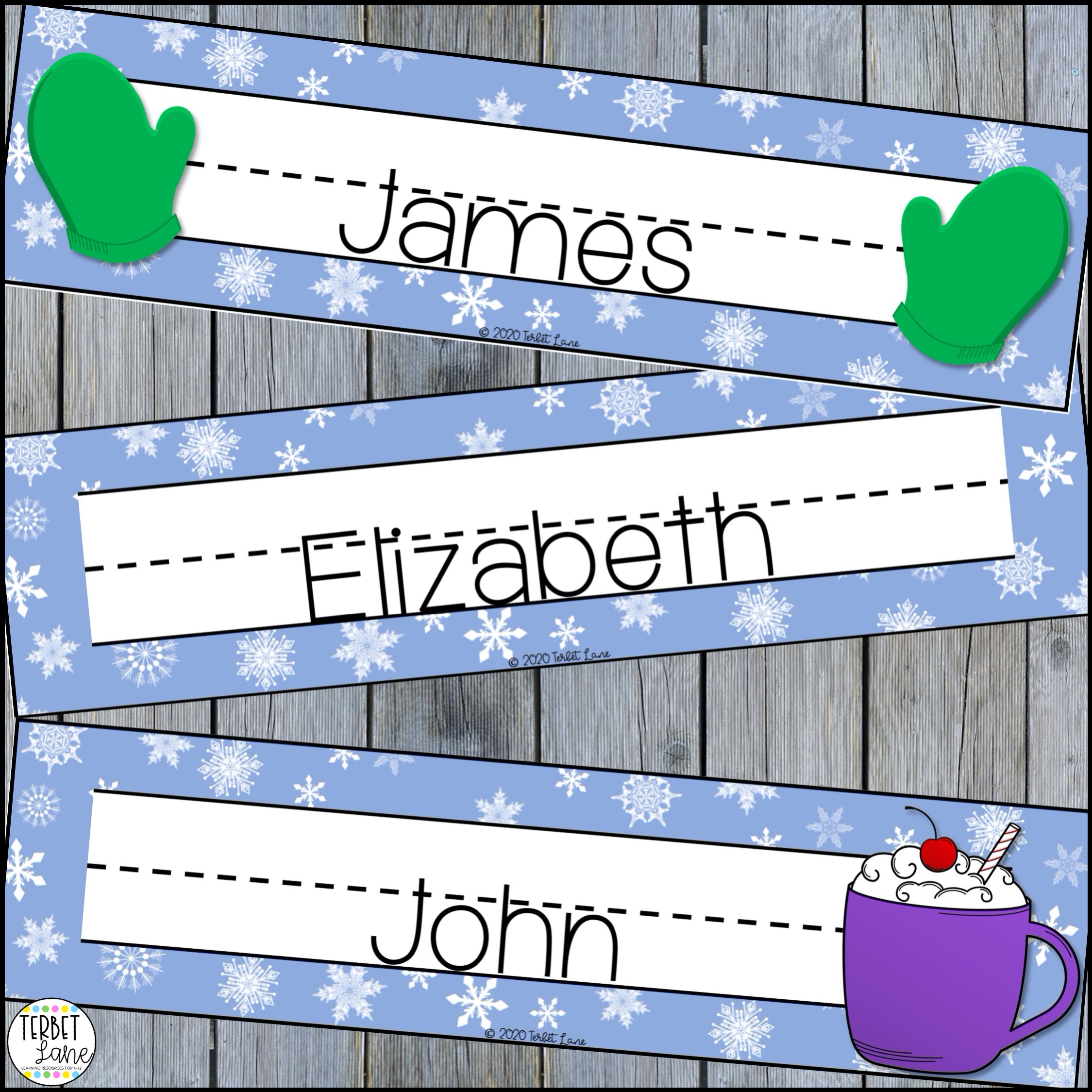 Editable Desk Name Tags Winter Themed Desk Name Plates Classful