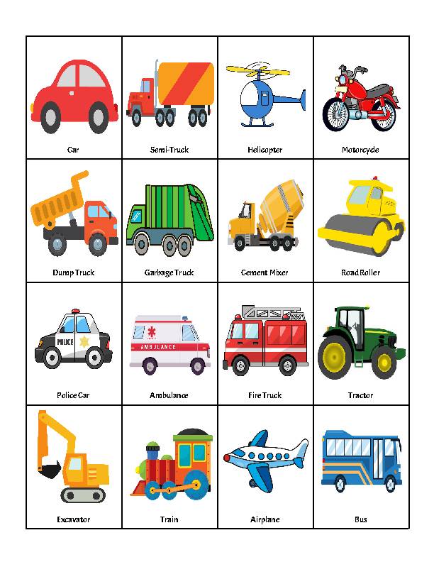 Transportation Bingo Classful