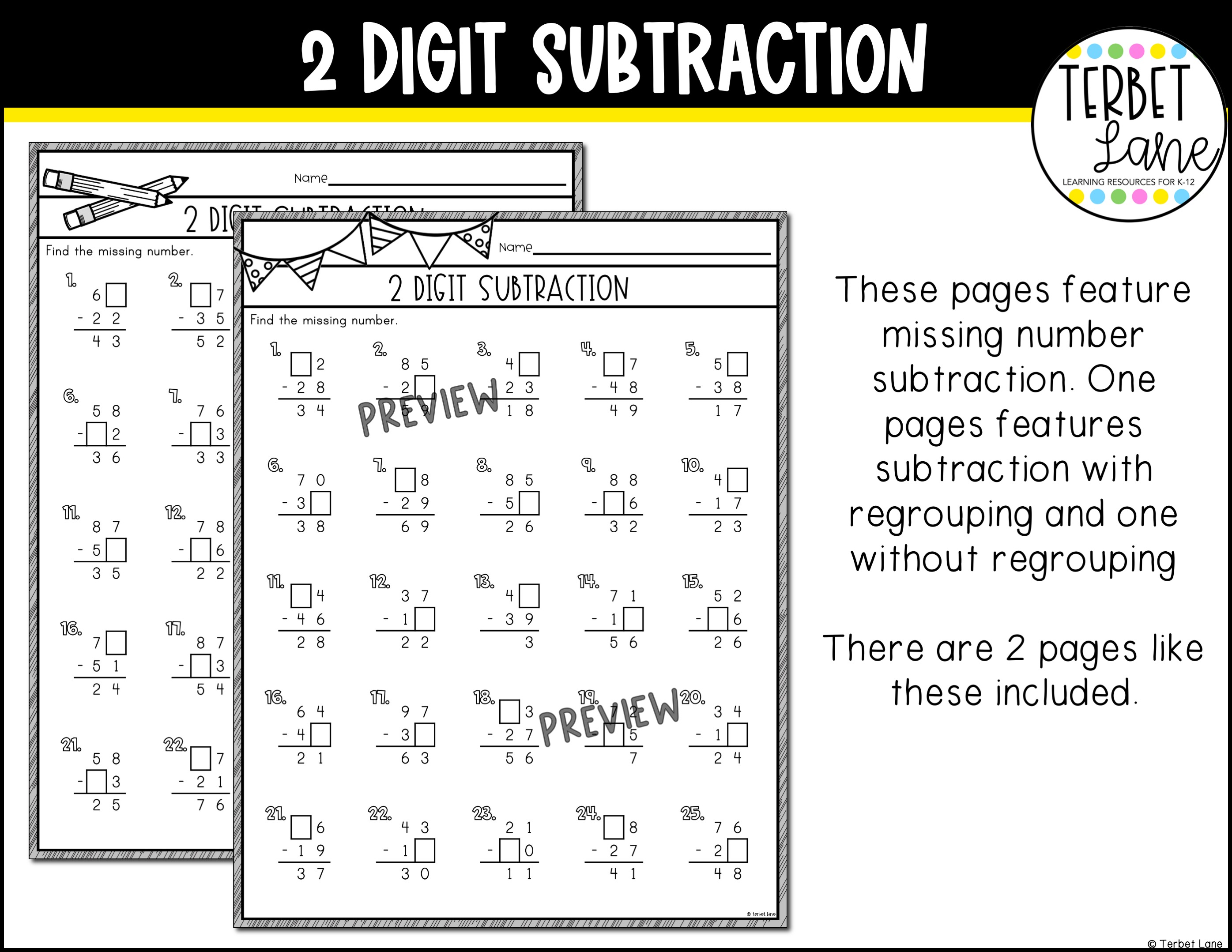 2 Digit Subtraction With and Without Regrouping Worksheets Grade 2 3