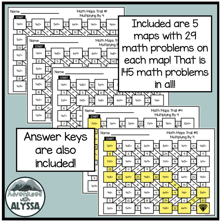 Multiplying by 4 Math Mazes - Classful