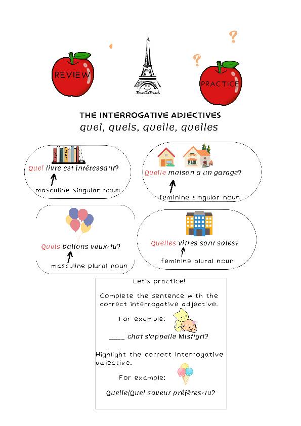The interrogative adjectives QUEL, QUELLE, QUELS, QUELLES exercises