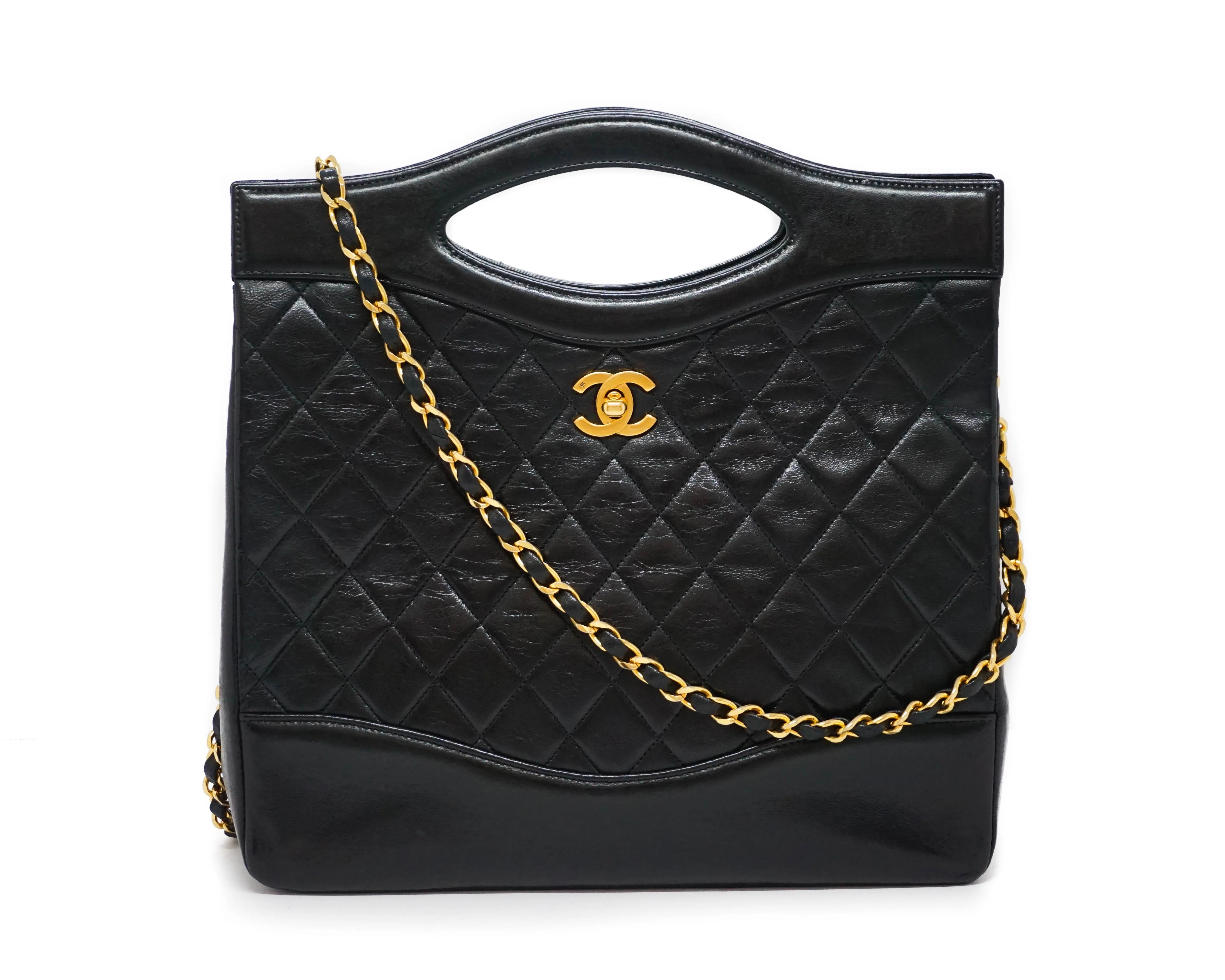 Chanel Vintage Black Lambskin 31 Large Shopping Bag Classic Coco