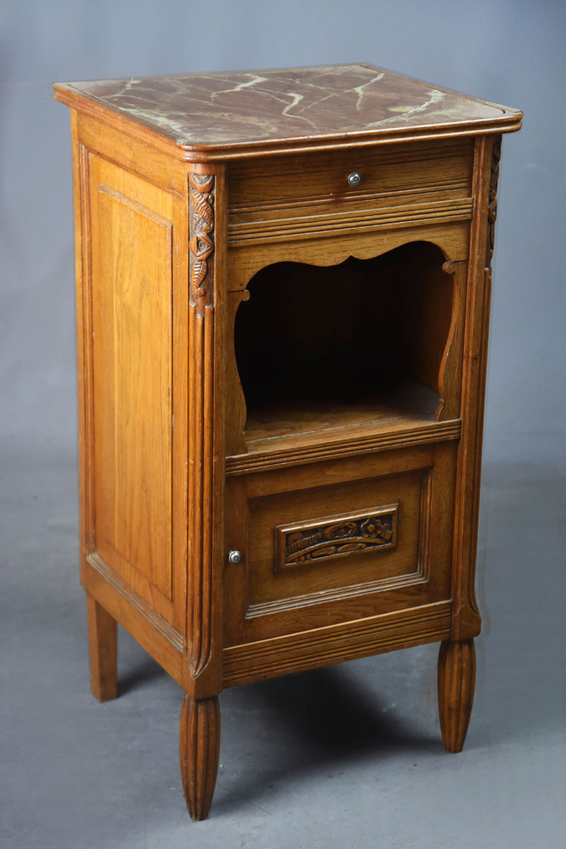 Golden Oak Bedside Carved & Reeded With Open Shelf The