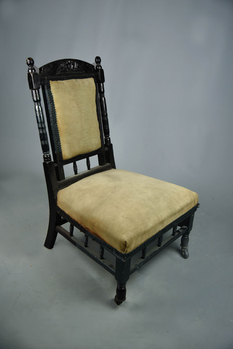 Ebonised Light Green Velvet Nursing Chair The Classic Prop Hire Company