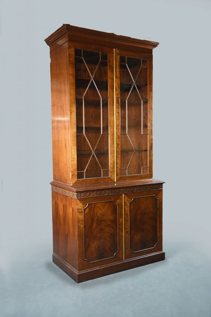 Style Mahogany Tall Two Part Bookcase With Cupboard Base