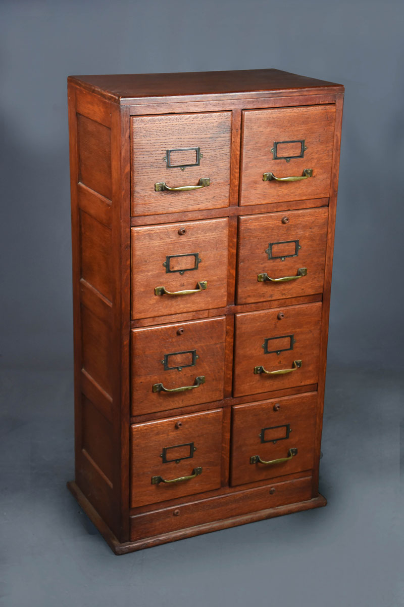 Oak 8 Drawer Double Filing With Brass Handles Hinged