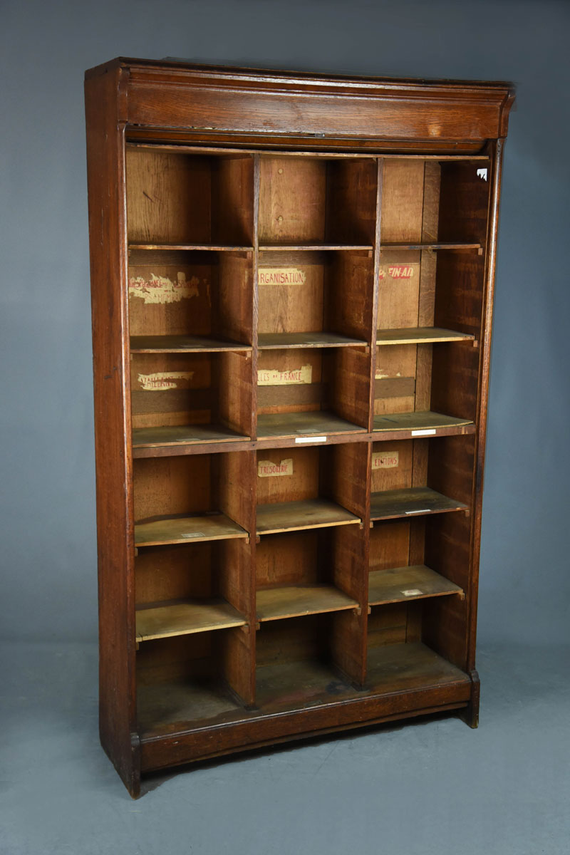 Tall Oak Tambour Fronted 18 Pigeon Hole Filing / Unit The