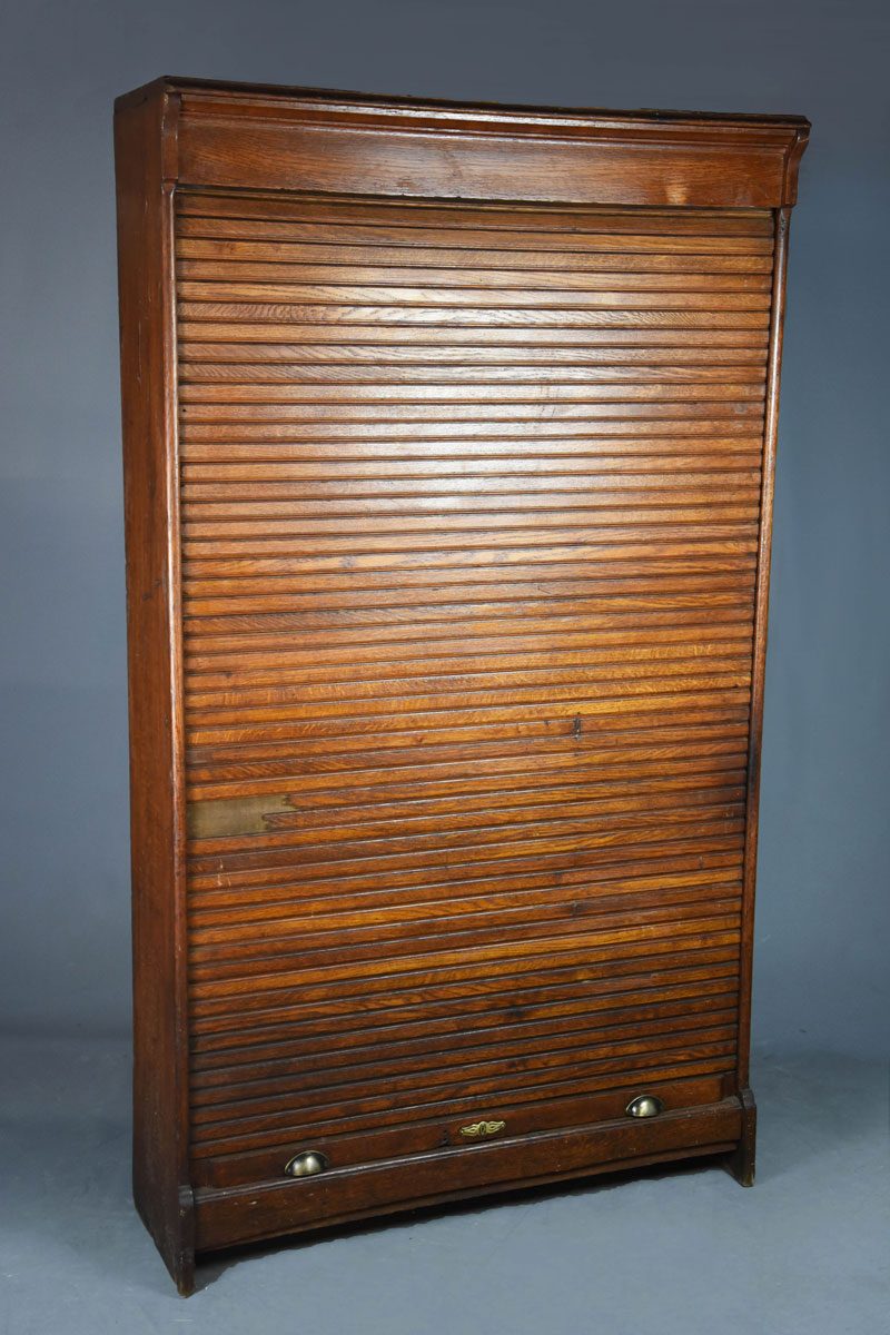 Tall Oak Tambour Fronted 18 Pigeon Hole Filing / Unit The