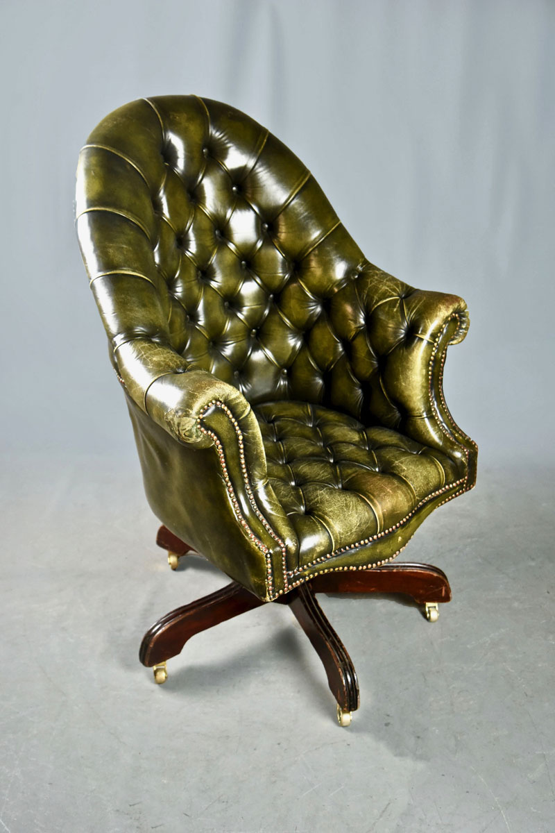 Green Leather Buttoned Swivel Desk Chair The Classic Prop Hire Company