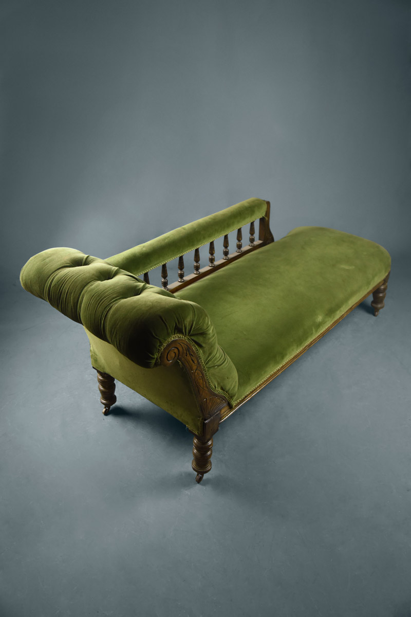 Victorian Green Velvet Chaise Longue with Mahogany Frame The Classic